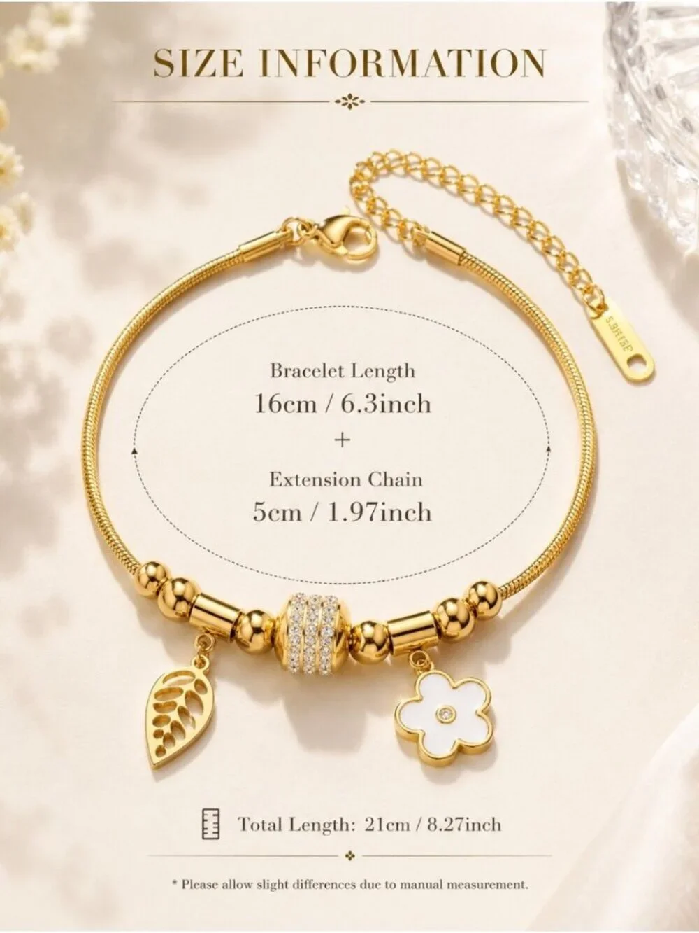 Gold Floral & Leaf Charm Bracelet